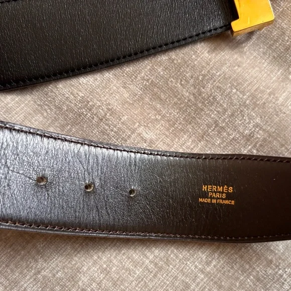 Authentic HERMES gold Constance H buckle brown black belt 85cm unisex - Picture 8 of 12